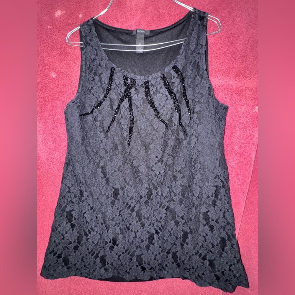 Alfani Black Lace Tank Top with Sequin Detail